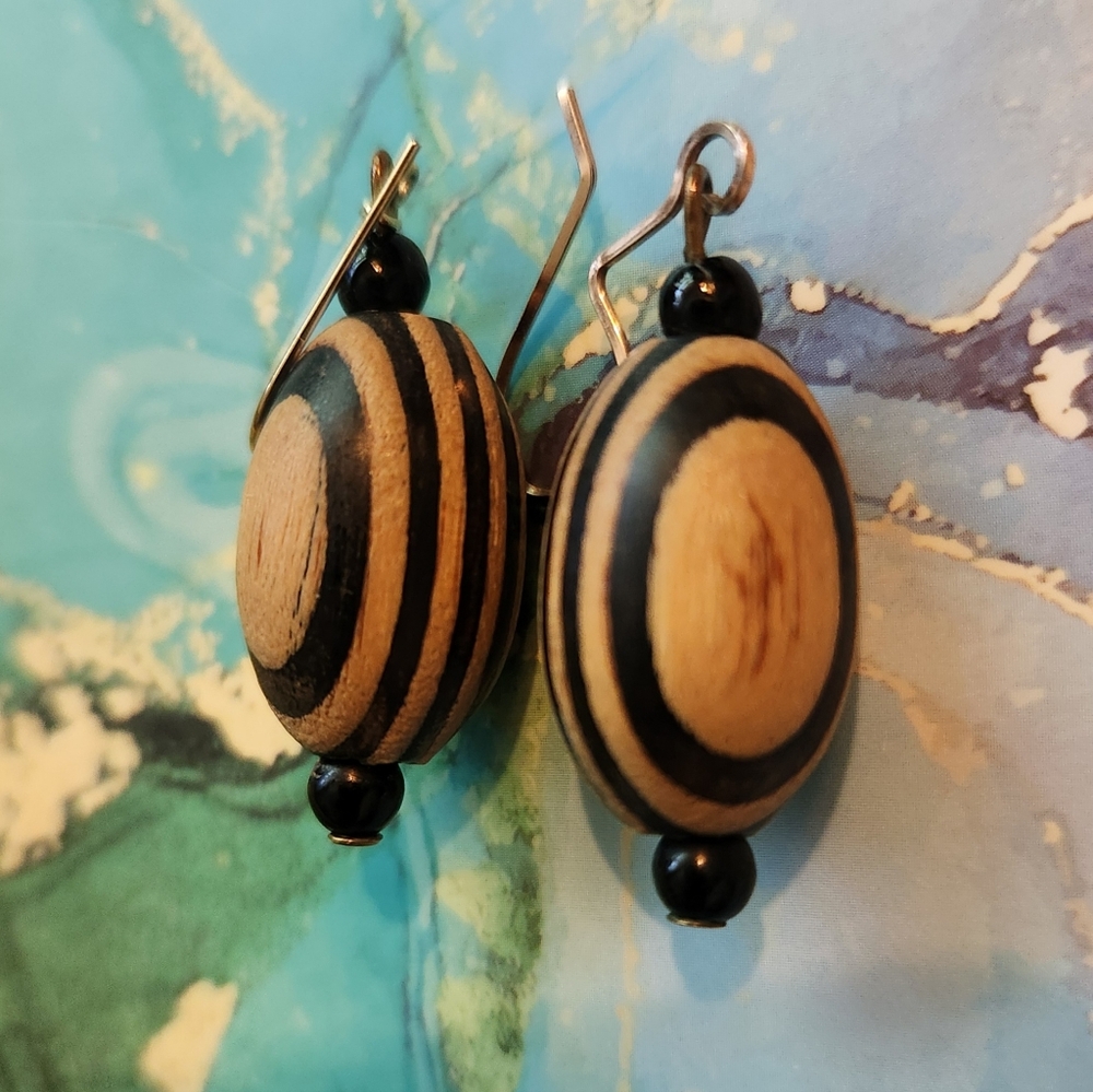 Zebra-ish Striped Wood Grain Beaded Earrings